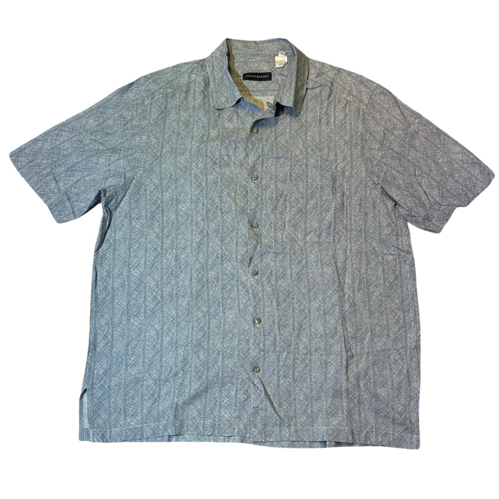 VINTAGE Jhane Barnes mens XL blue stripe viscose linen camp collar shirt EUC